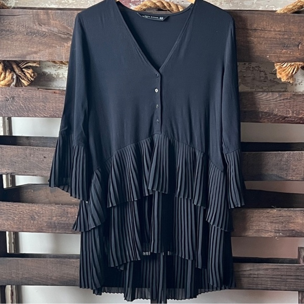 ZARA Pleated Mini Dress in Black XS